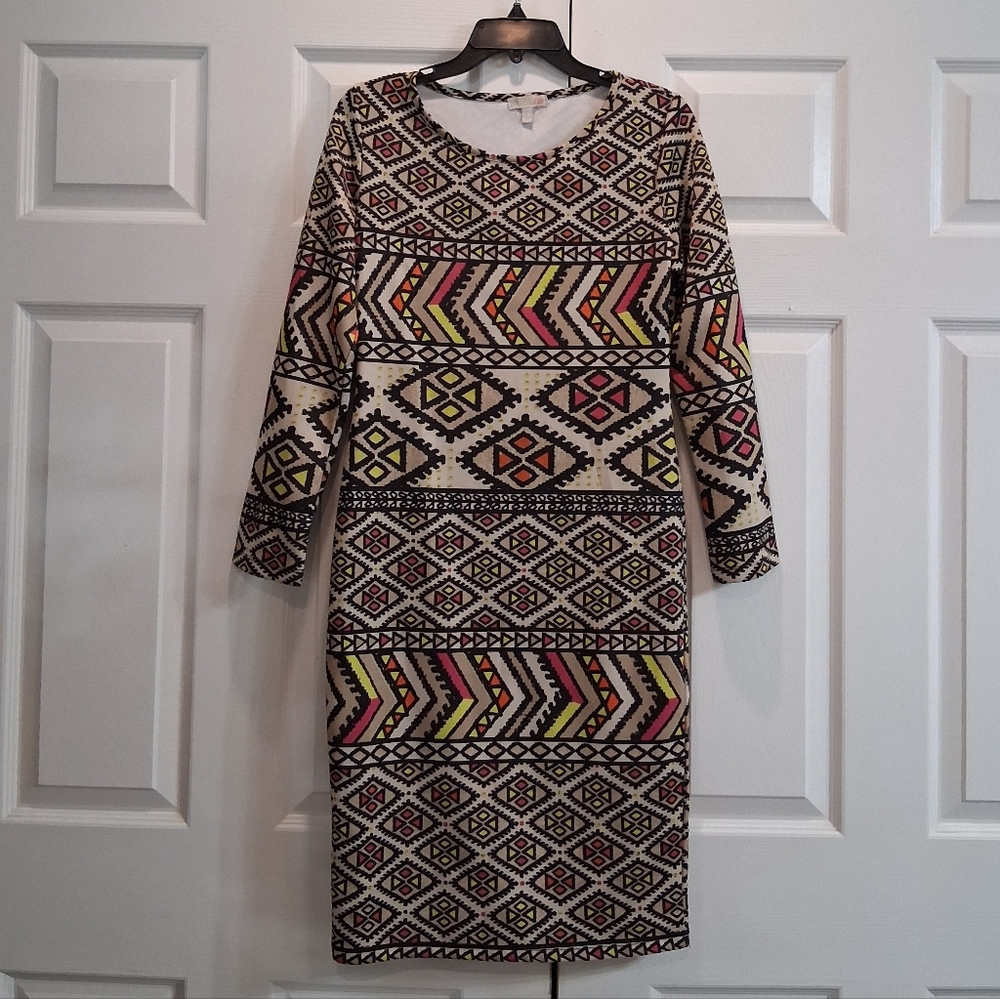 Gianni Bini Geometric Aztec Patterned Long Sleeve Women's Dress Size L